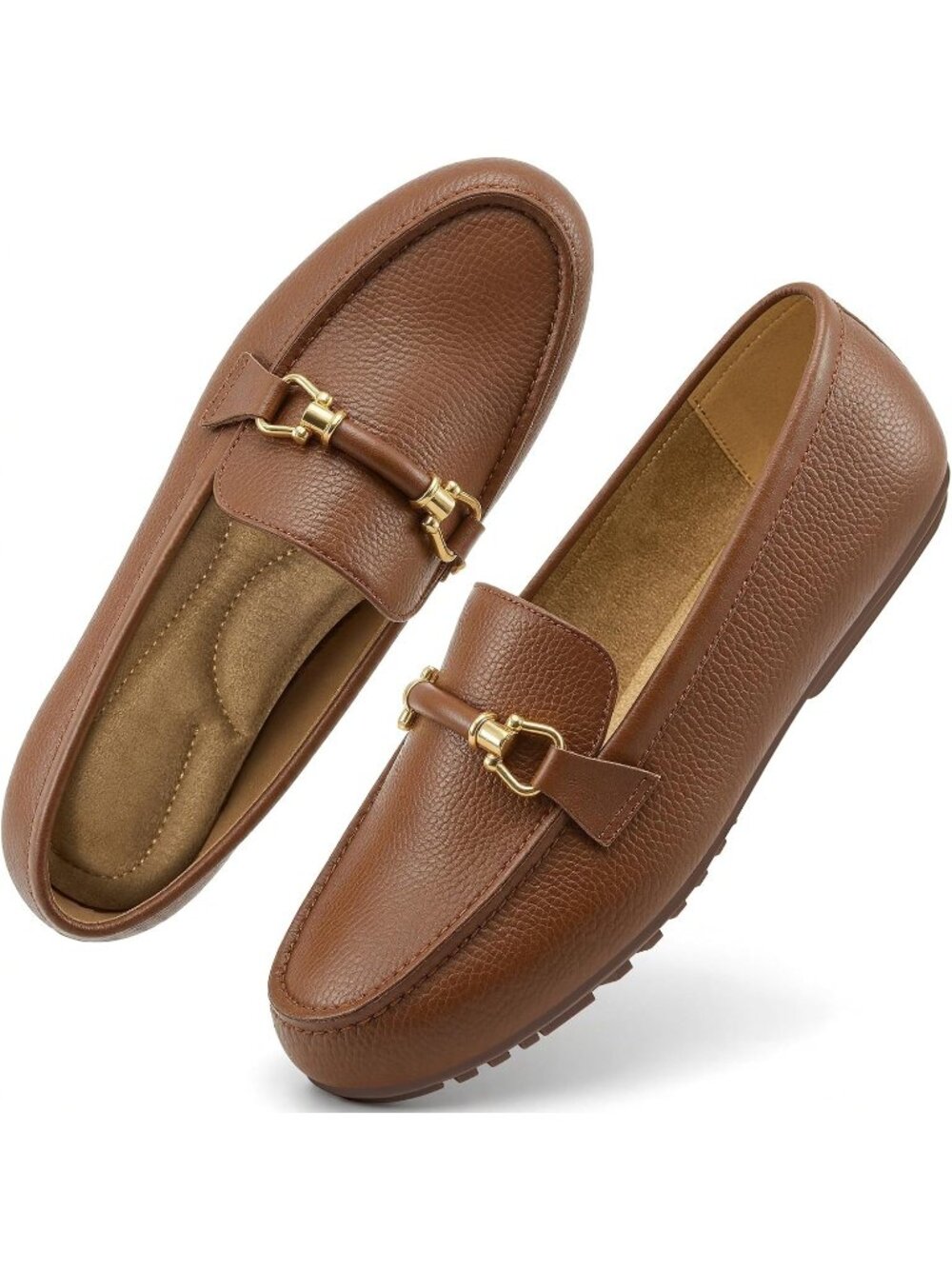 Women's Light Brown Faux Leather Comfortable Moccasins Penny Loafer Flats Shoes